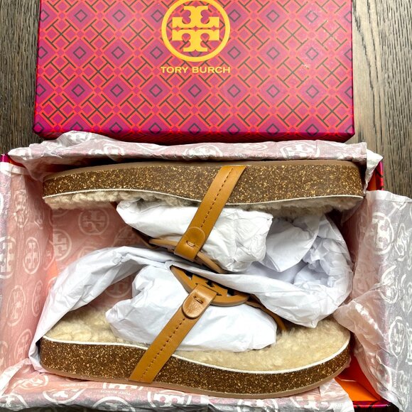 Tory Burch MILLER CLOUD Cork Shearling Sandals Flats - Picture 6 of 8